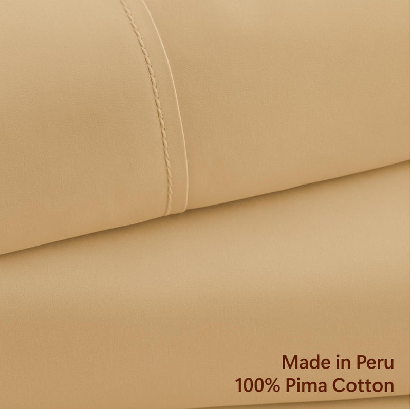 Peru Pima 415 Thread Count Percal Queen Sheet Set - 100% Peruvian Pima Cotton, 4 Piece (Flat, Fitted, 2 Pillowcases) - Cooling, Crisp, Deep Pocket, Hotel Quality Bedding - Latte - Image 3